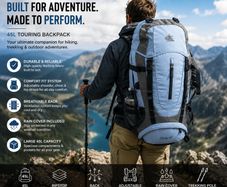 45L Touring Backpack Hiking Backpack Daypack with Rain Cover & Hydration System