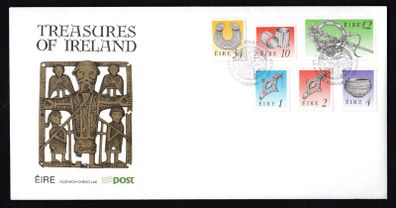 1990 Ireland Seventh Definitive Series Treasures of Ireland (1p, 2p, 4p, 10p, 34p and IR2) An Post First Day Cover (FDC)