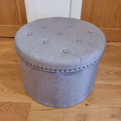 Grey Round Storage Ottoman / Pouffe