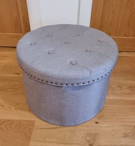 Grey Round Storage Ottoman / Pouffe