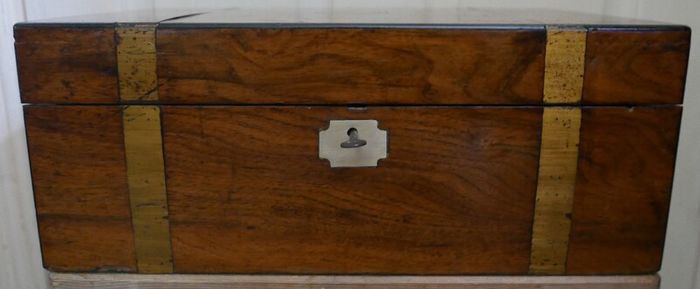 Antique Victorian  Brass Bounded Writing Box (WITH A KEY) 16" X 9" X 6,5"