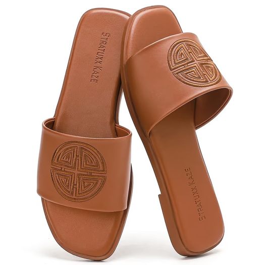 Brand New Women's Low-Heel Leather Slide Sandals Comfortable