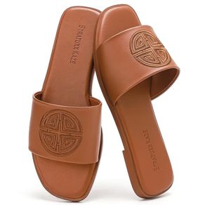 Brand New Women's Low-Heel Leather Slide Sandals Comfortable