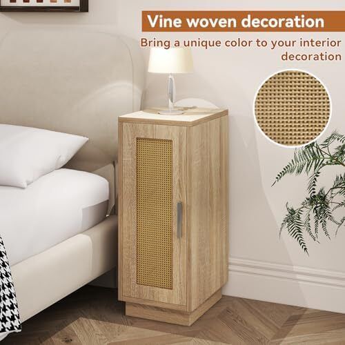 Slim Bedside Table Set of 2, Rattan