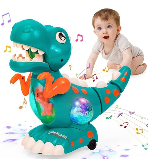 Baby Toys Musical Light Crawling Walking Dinosaur Toys for Boys Girls 12 18 24 Months, Baby Musical Toy Sound Toys Birthday Present Dino Gifts for Kids Toddler Age 1 2 3 4+ Years Old (Green/orange)