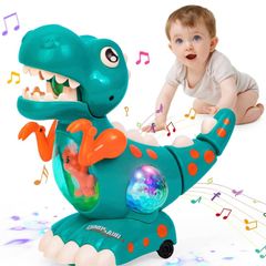 Baby Toys Musical Light Crawling Walking Dinosaur Toys for Boys Girls 12 18 24 Months, Baby Musical Toy Sound Toys Birthday Present Dino Gifts for Kids Toddler Age 1 2 3 4+ Years Old (Green/orange)