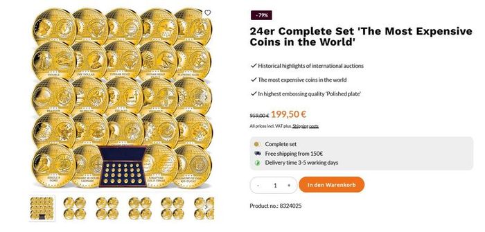 Complete Set of Gold plated 24 commemoratives of 'The Most Expensive Coins in the World'