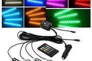 Car Light 4x 9LED 5050 SMD Remote Footwell Neon Control Colorful RGB 30W 12V Car Interior Floor Atmosphere Strip Light Bulbs For Cars