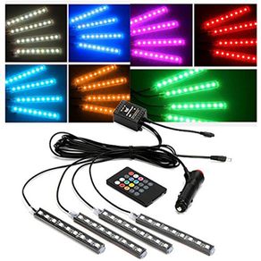 Car Light 4x 9LED 5050 SMD Remote Footwell Neon Control Colorful RGB 30W 12V Car Interior Floor Atmosphere Strip Light Bulbs For Cars