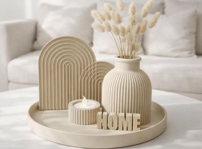 Modern 3D Printed Ribbed Home Decor Set - Minimalist Vase & Planter
