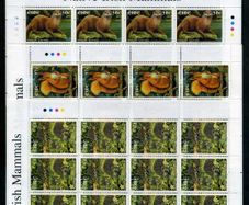 2002 Ireland Native Irish Mammals (41c Badger, 50c Otter, 57c Red Squirrel & E1 Hedgehog) Commemorative Stamp Sheetlet 1A1A1A1A Mint Never Hinged (MNH)