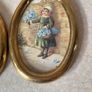 Vintage Pair Wall oval Brass frames features a young girl holding flowers Image 7