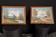Pair of Vintage Framed Cottage Landscape Oil Paintings (47cm x 37cm)