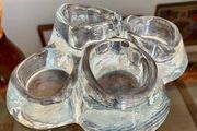 Vintage Heavy Glass Quadruple Tea Light Candle Holder Retro Home Decor Collectable Glass