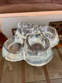 Vintage Heavy Glass Quadruple Tea Light Candle Holder Retro Home Decor Collectable Glass