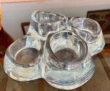Vintage Heavy Glass Quadruple Tea Light Candle Holder Retro Home Decor Collectable Glass