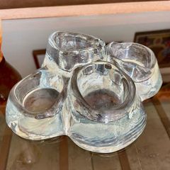 Vintage Heavy Glass Quadruple Tea Light Candle Holder Retro Home Decor Collectable Glass