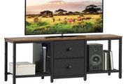 TV Stand Cabinet for TVs up to 55 Media Console with Shelves and 2 Drawers, Metal Frame, for Living Room, Bedroom, 120 x 30 x 50 cm, Rustic Brown and Black