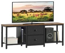 TV Stand Cabinet for TVs up to 55 Media Console with Shelves and 2 Drawers, Metal Frame, for Living Room, Bedroom, 120 x 30 x 50 cm, Rustic Brown and Black