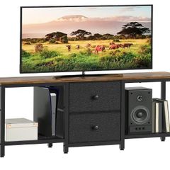 TV Stand Cabinet for TVs up to 55 Media Console with Shelves and 2 Drawers, Metal Frame, for Living Room, Bedroom, 120 x 30 x 50 cm, Rustic Brown and Black