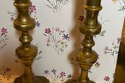 2 antique brass candlestick holders. 11.5 inch height or 29cm
