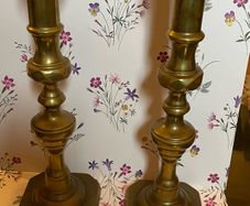 2 antique brass candlestick holders. 11.5 inch height or 29cm
