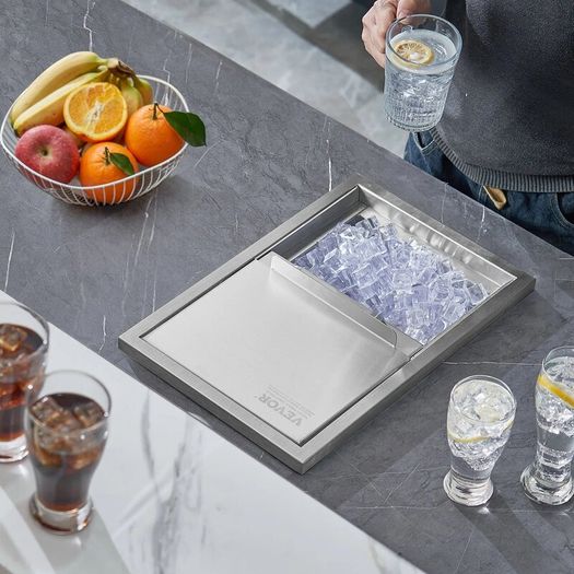 Stainless Steel Ice Cooler Commercial Ice Bin with Sliding Cover, 38.7 L Drop in Ice Chest
