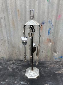 Art Deco vintage chromed fire place utensils c1960