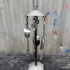 Art Deco vintage chromed fire place utensils c1960