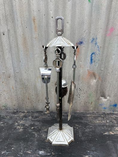 Art Deco vintage chromed fire place utensils c1960