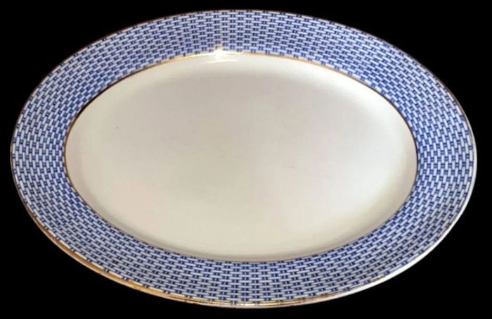Antique Soho Pottery "Montauban" Blue Basket-Weave