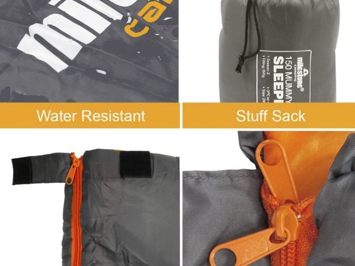 Camping Insulation 26700 Single Envelope Sleeping Bag | 2 Season | Full Length Dual Zip | Grey & Orange | Packs Down Tight | 170cm x 75cm (FREE POSTAGE)