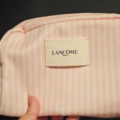 Lancome Makeup Cosmetic Pink and White Stripe Bag