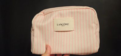 Lancome Makeup Cosmetic Pink and White Stripe Bag