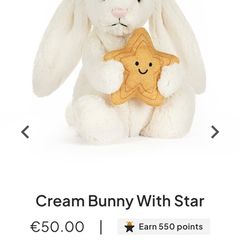 New JELLYCAT Cream Bunny With Star