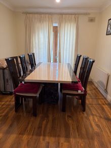 Marble Dining Table + 6 High-Back Chairs