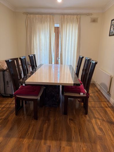 Marble Dining Table + 6 High-Back Chairs