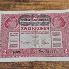 Austria-Hungary, 2 Kronen banknote, 1 March 1917, circulated, with overprint - free standard postage