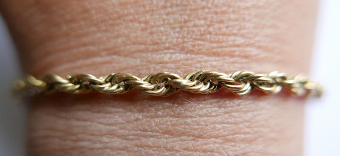 Vintage Solid 9K Yellow Gold 375 Thick Rope Chain Bracelet length 7,5" - 3,5g