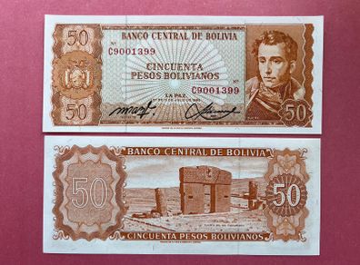 Bolivia. 50 Pesos. 1962. Pick  162a.  UNC
