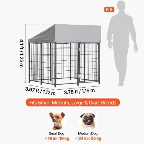 Outdoor Dog Kennel, 1.12 x 1.15 x 1.25 m Large Dog Kennel with Secure Lock, Outside Dogs Enclosures with UV-Resistant & Waterproof Roof Cover