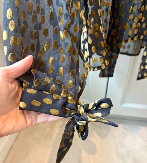The Kooples Black and Gold Metallic Polka Dot Pussy-Bow Blouse