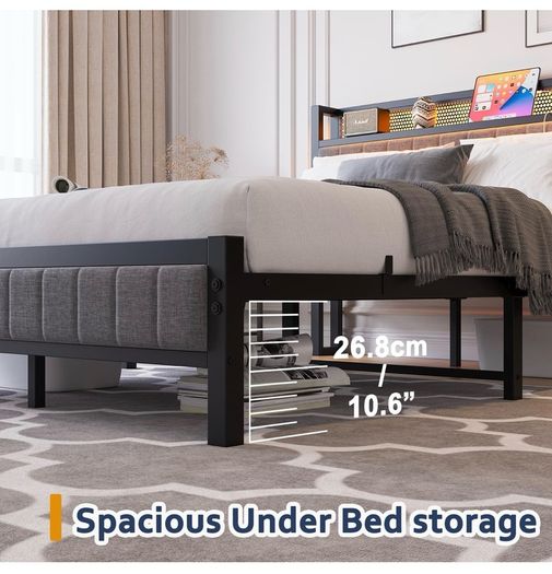 King Size Bed Frame with Upholstered Headboard