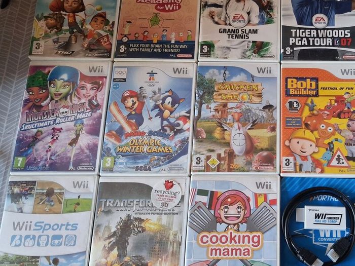 Nintendo Wii Bundle , 11 Games, 2 Controllers, HDMI Converter