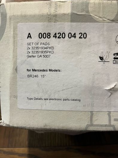 B-Class front brake pads A0084200420 Genuine