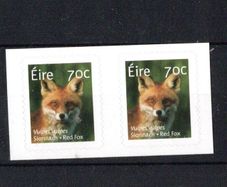 2015 Ireland Red Fox (Vulpes vulpes) Self-adhesive Definitive Stamp ex booklet Pair Mint Never Hinged (MNH)
