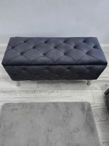 Luxury Charcoal Grey Velvet Storage Ottoman / Blanket Box