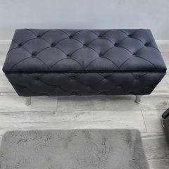 Luxury Charcoal Grey Velvet Storage Ottoman / Blanket Box