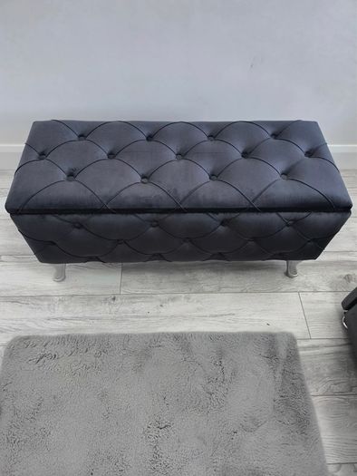 Luxury Charcoal Grey Velvet Storage Ottoman / Blanket Box
