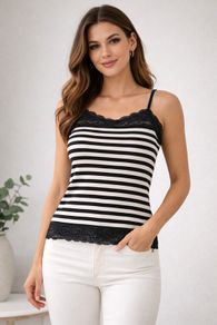 Ladies Black & Cream Striped Cami: Size 10
